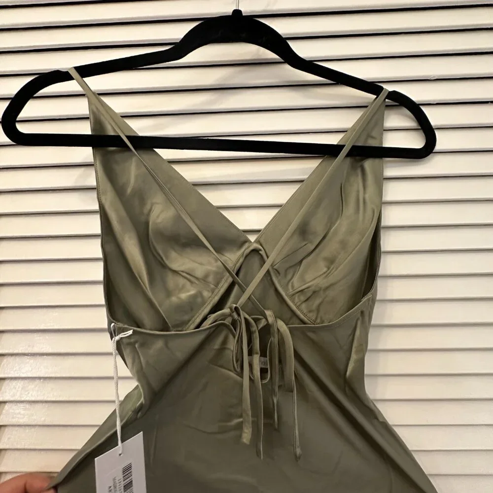 Reformation Madrigal Satin Dress in Artichoke - Picture 13 of 16